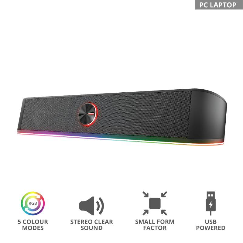 Trust GXT 619 RGB LED Soundbar Trust Thorne, Stereo soundbar Illuminated, space-saving design