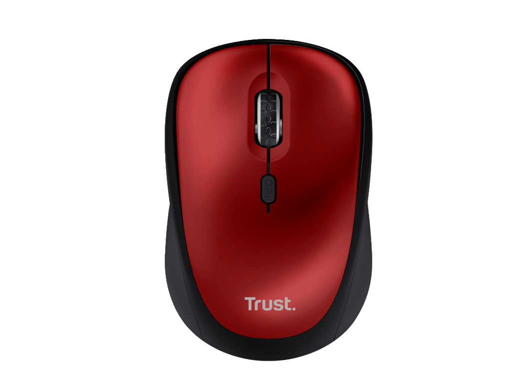 Trust Yvi+ Silent wireless miš, crveni, sa tihim tipkama, 800-1600 dpi, optički, 4 tipke