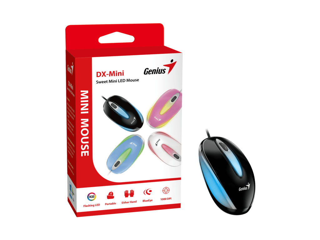 Genius miš DX-Mini USB LED black, 1000 DPI, 1.5m, 3 tipke, optički