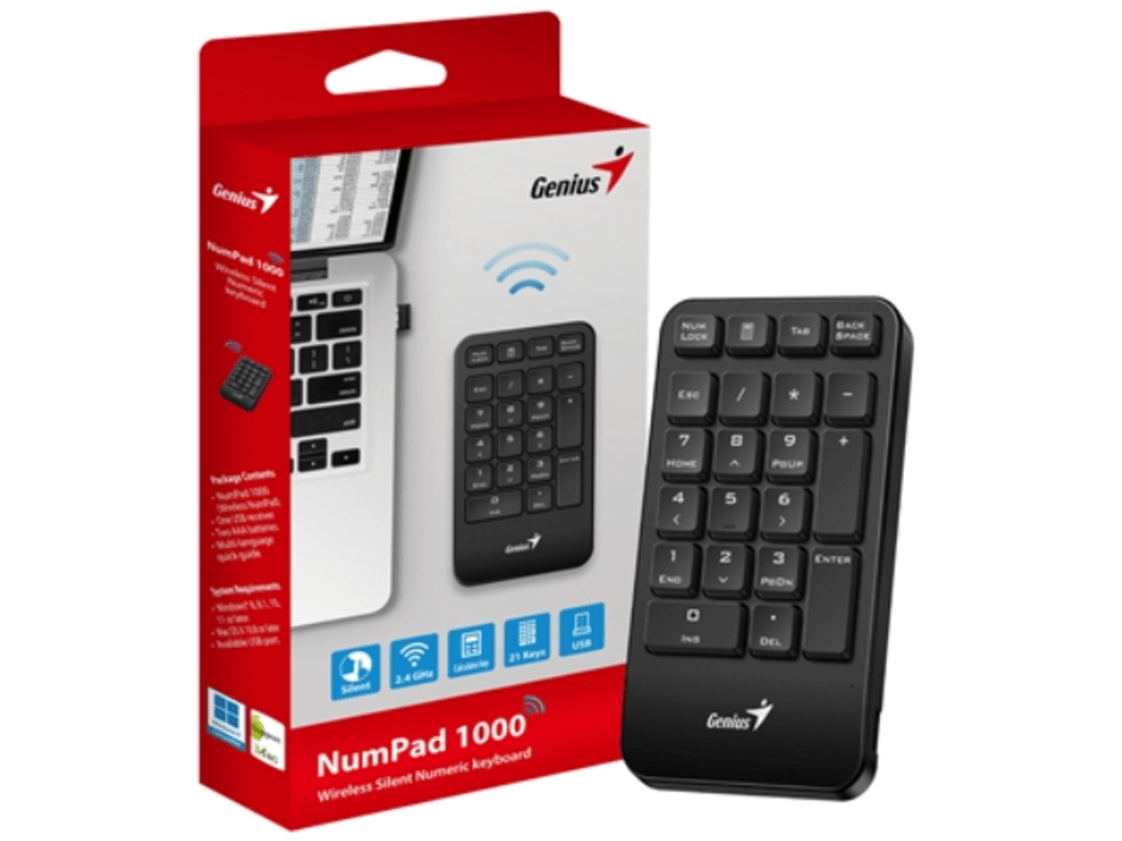 Genius NumPad 1000, wirelesssilent, 2.4 GHz, USB receiverplug and play