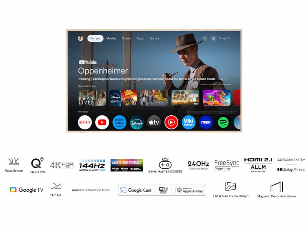 TCL Televizor  55A300W/QLED/55"/4K UHD/144Hz/Matte Screen/"Ai" Art/Google TV/frame