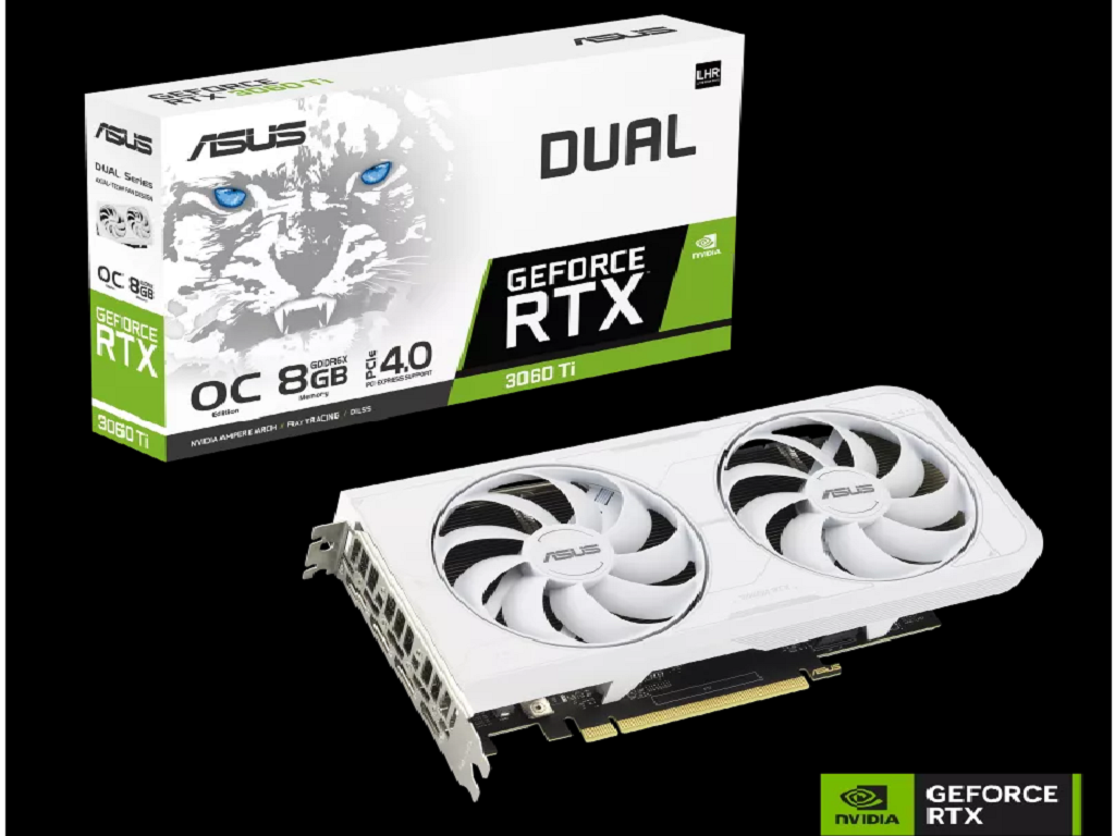 DUAL-RTX3060TI-O8GD6X-WHITE RTX 3060 TI 8GB GDDR6X 256bit HDMI/DP
