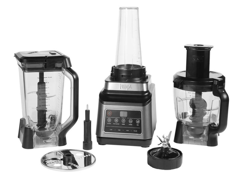 Ninja procesor za hranu3u1 uredjaj, snaga 1200W, tezina 4.34kg, kapacitet 2.1L i 1.8L.