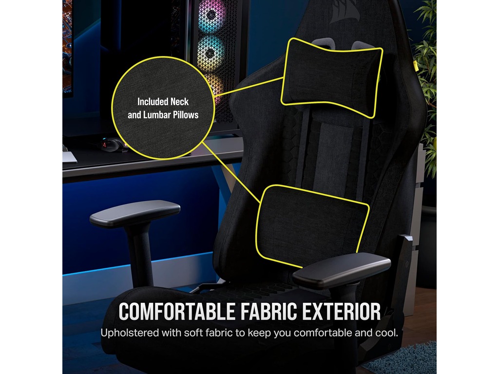 Corsair TC100 Gaming ChairRelaxed, Fabric Black/Black120kg