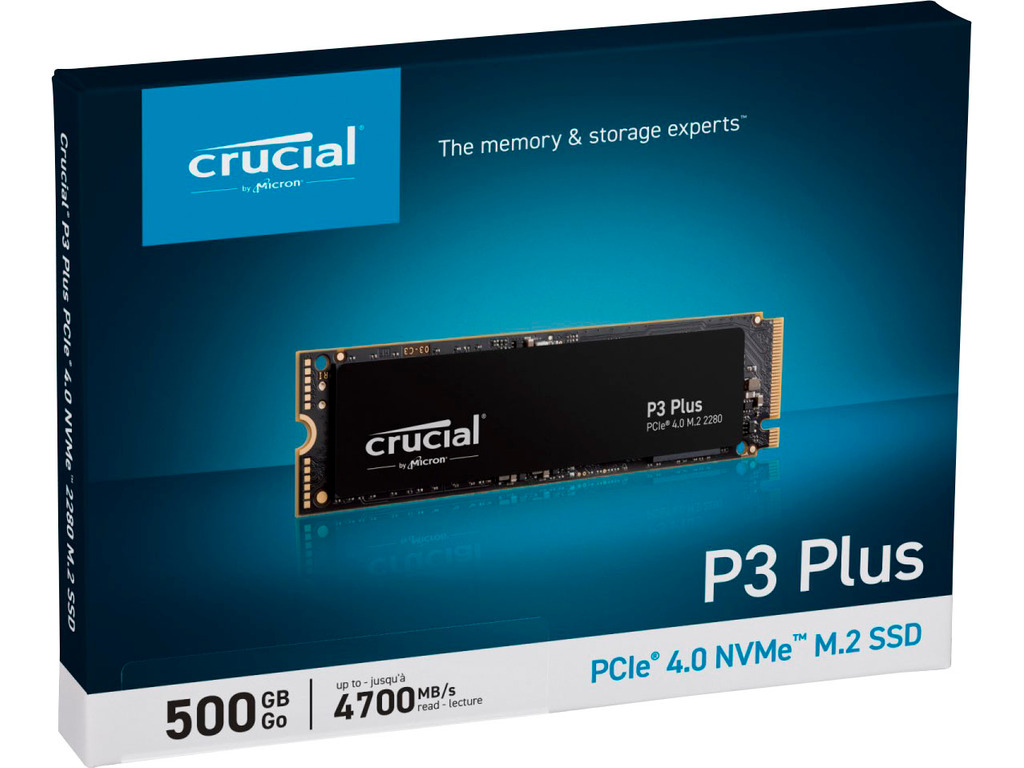 Crucial SSD P3 Plus 500GB NVMe4700/1900 MB/sPCIe Gen 4 x4