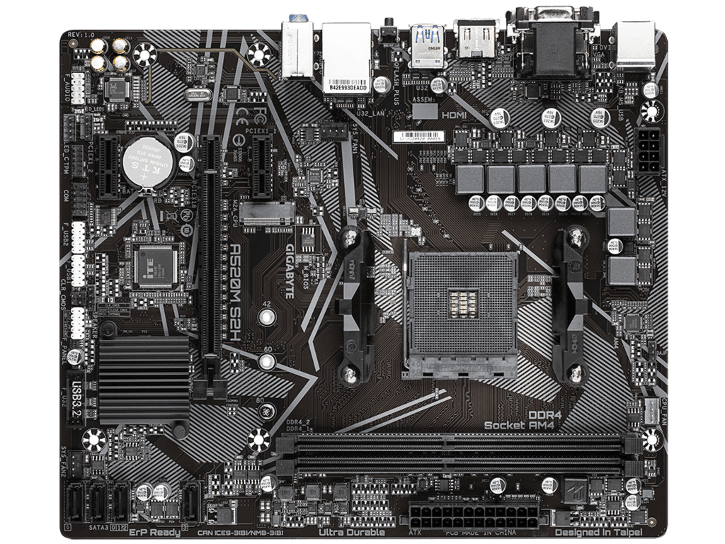 Gigabyte A520M S2H 1.2;AM4; 2xDDR4; M.2, 4xSATA;VGA, DVI, HDMI; 6xUSB; mATX;