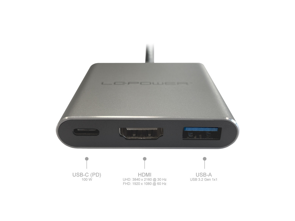 LC-Power USB-C HubUSB-A,  USB-C (PD 100W),1x HDMI do 4k UHD