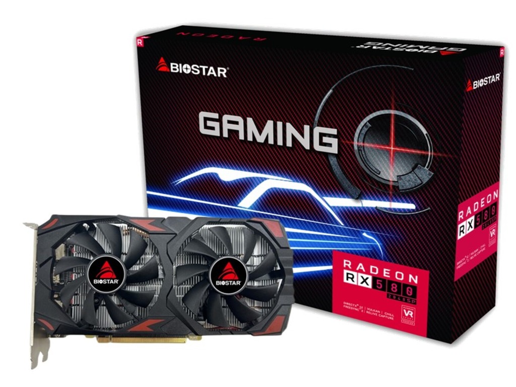 BIOSTAR VGA RX 580 8GB 8GB GDDR5, 256-bit 2048SP 1x DVI, 3x DP, 1xHDMI