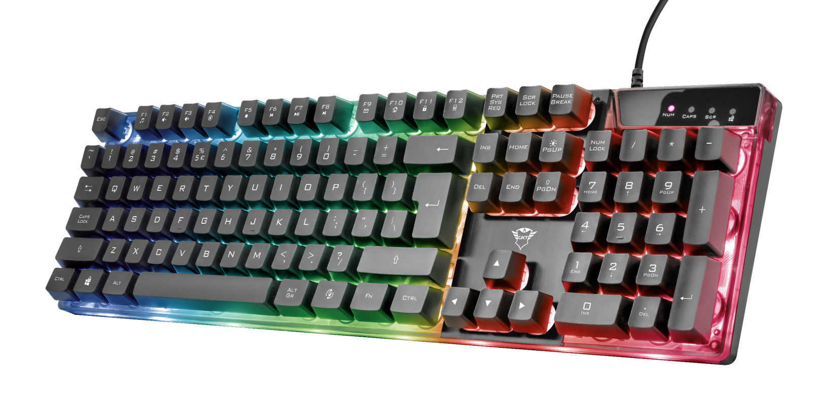 TRUST GXT 835 Azor Illuminated Gaming Keyboard, 3 combined LED color modes, 12 function keys