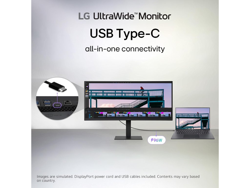LG 34" Curved UltraWide WQHD Monitor 34U650A-B,3440x1440,21:9,100Hz, HDMI*2/DP,7W* 2, HAS, USB-C,LAN