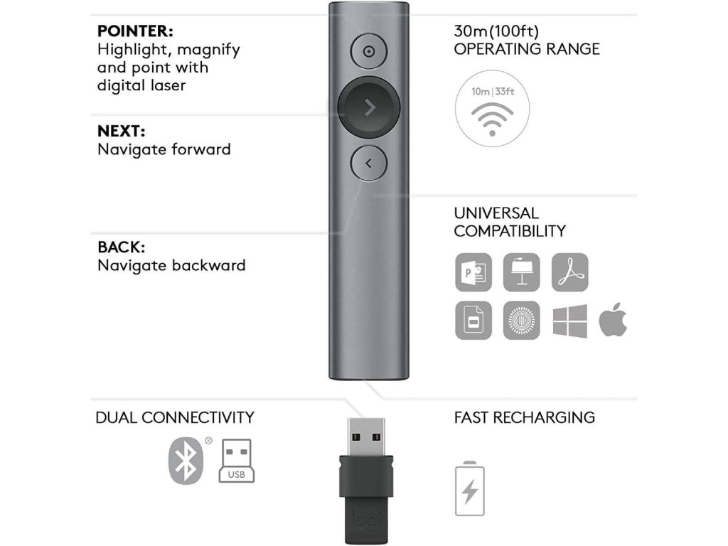 LOGITECH Spotlight Presentation Remote, Motion sensor, 3D accelerometer and Gyroscope