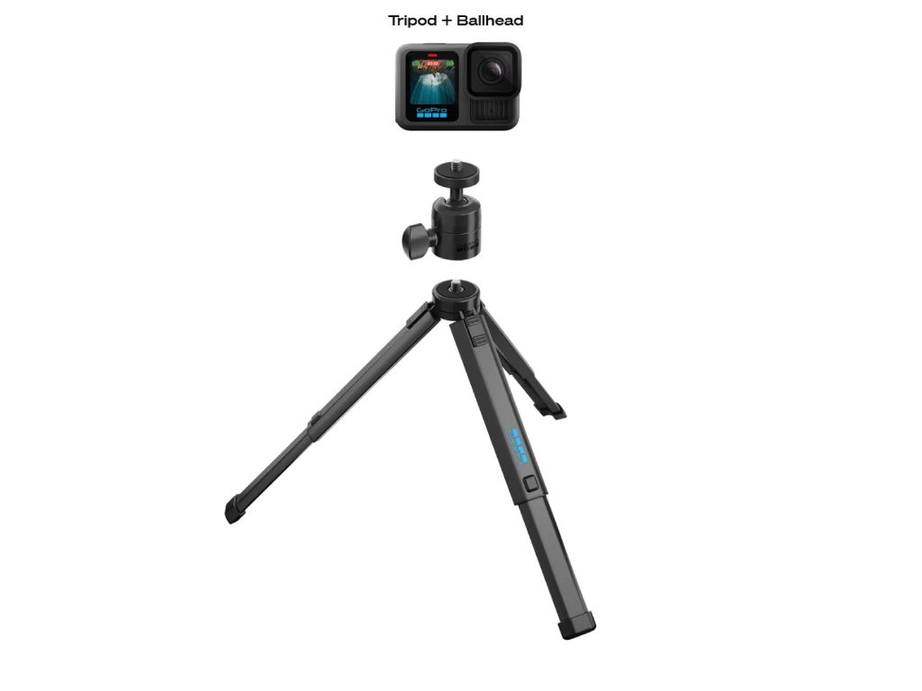 GoPro Tripod + Ball Head - Collapsible Aluminum Design, 1/4-20 Ball Head Versatility