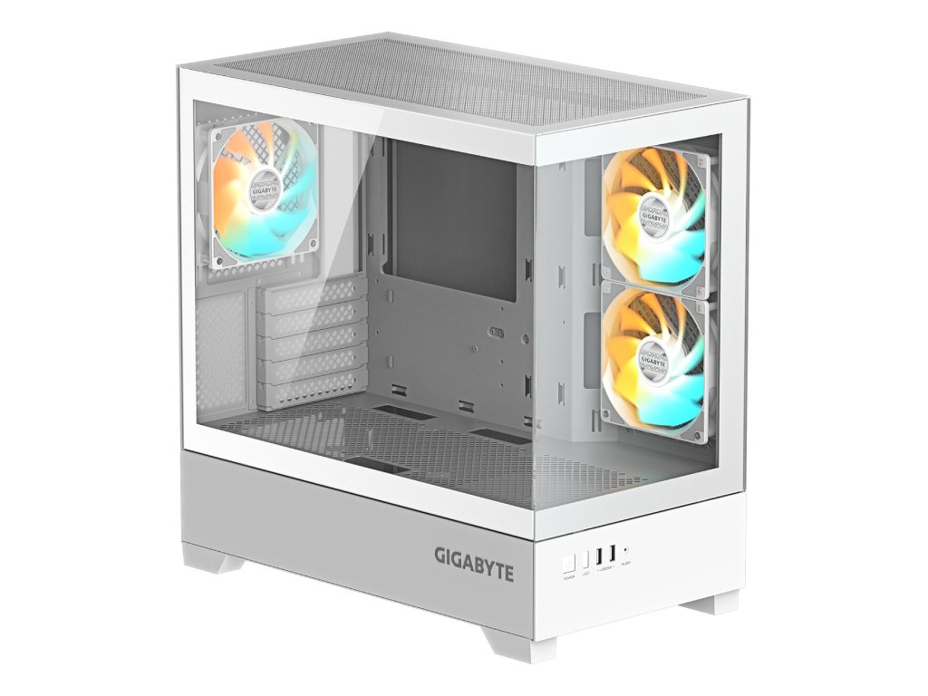 GIGABYTE C201 Panoramic ICE Mid Tower PC Case(mini-ITX/m-ATX), Pre-installed 3 ARGB fans,USB*2,White