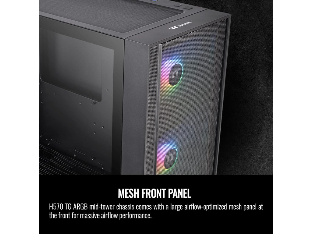 THERMALTAKE H570 TG ARGB Mid Tower, Tempered Glass/Mesh Front Panel/120mm ARGB Lite Fan*3/USB 3.0*2