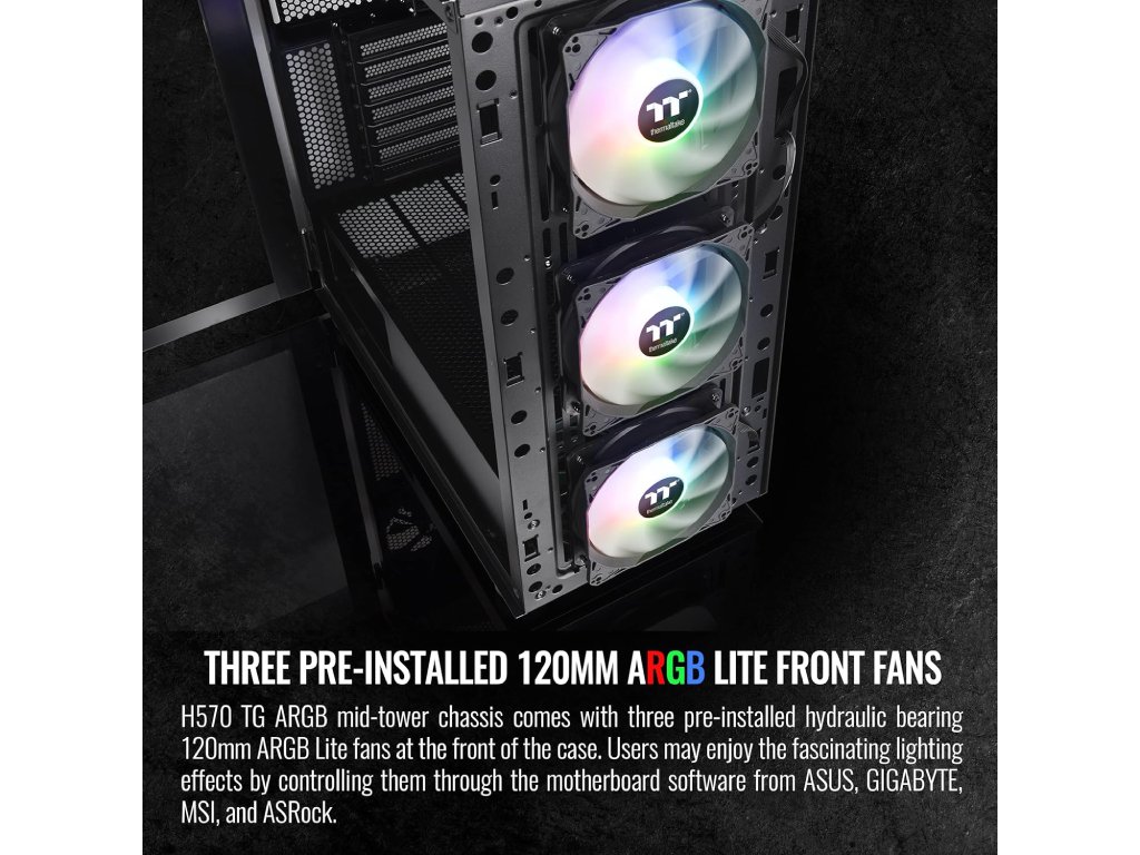 THERMALTAKE H570 TG ARGB Mid Tower, Tempered Glass/Mesh Front Panel/120mm ARGB Lite Fan*3/USB 3.0*2