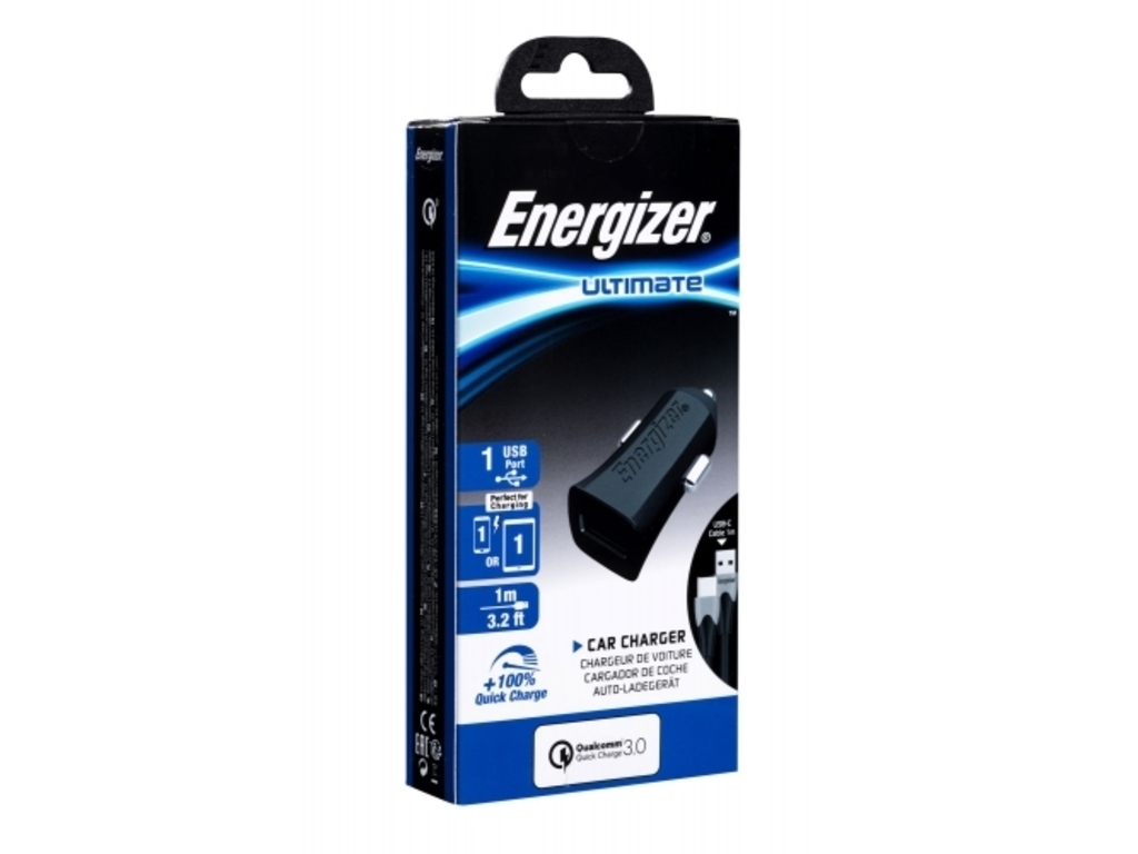 Energizer Ultimate Car Charger Quick 1USB+Cable USB-C, Black