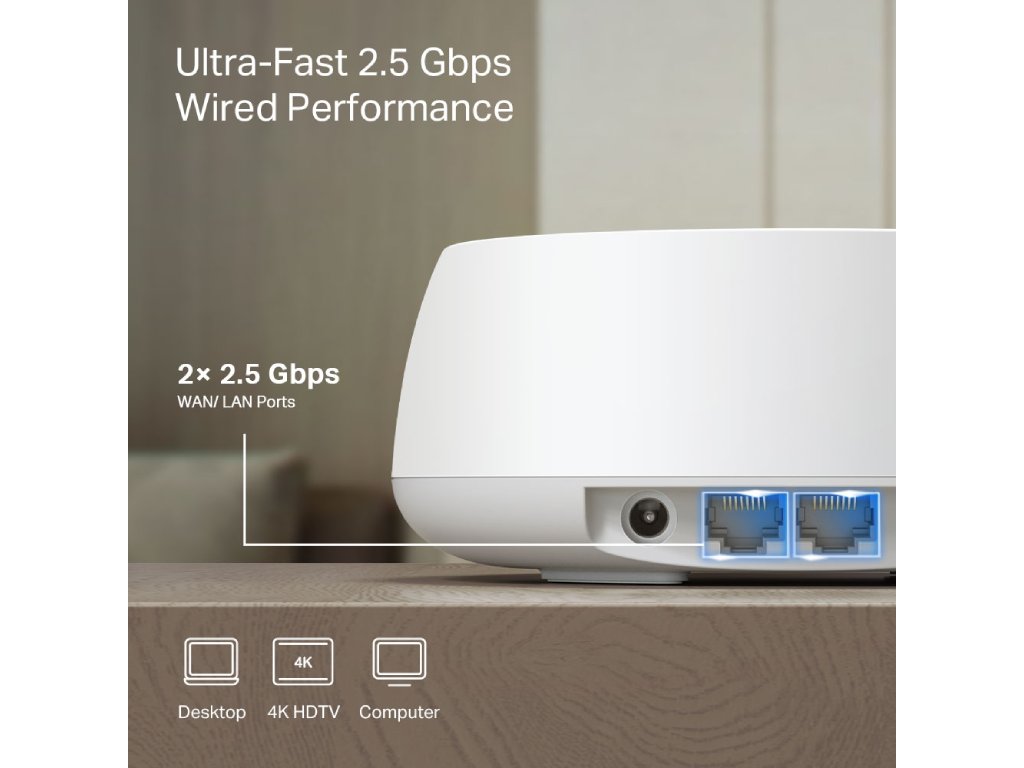 TP-LINK DECO BE25(2-PACK) BE5000 Whole Home Mesh WiFi 7 System, 2x 2.5Gbps, WPS