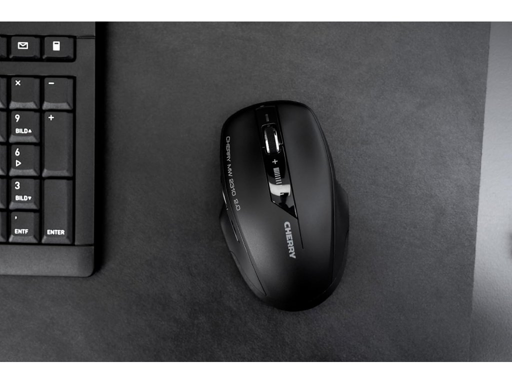 CHERRY MW 2310 USB Wireless Optical Mouse, 6 Button, 1000/1600/2400 DPI, Black, 2 x AA