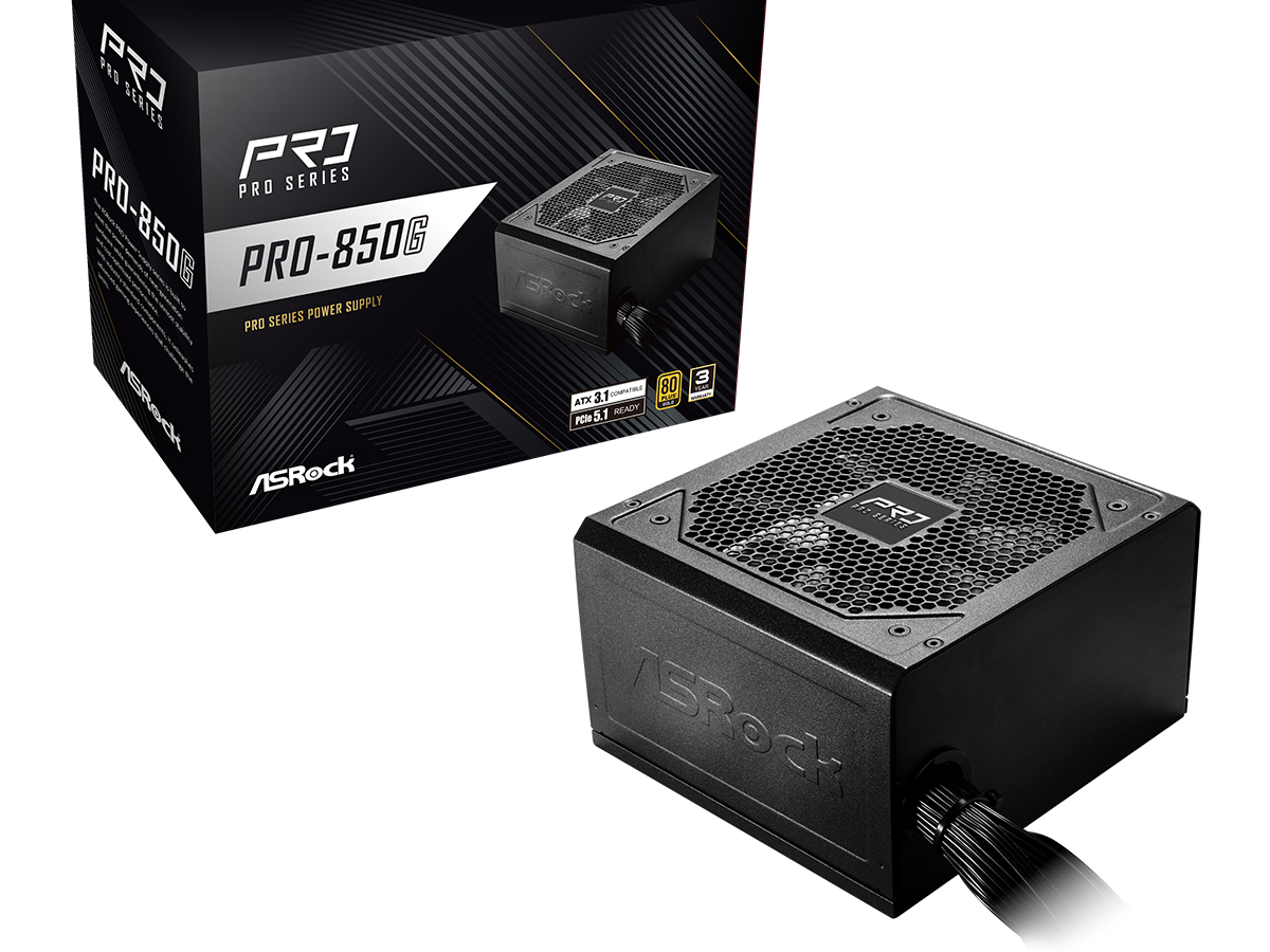 ASRock PSU 850W Gold, Pro80PLUS, 120mm fan, ATX 3.1PCIe 5.1