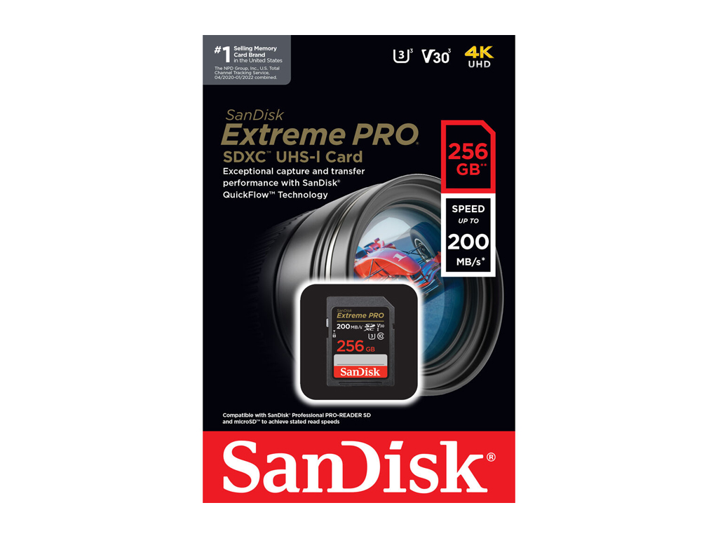 SanDisk Extreme PRO 256GB SDXC Card, up to Read/Write(MB/s): 200/140, UHS-I, Class 10, U3, V30