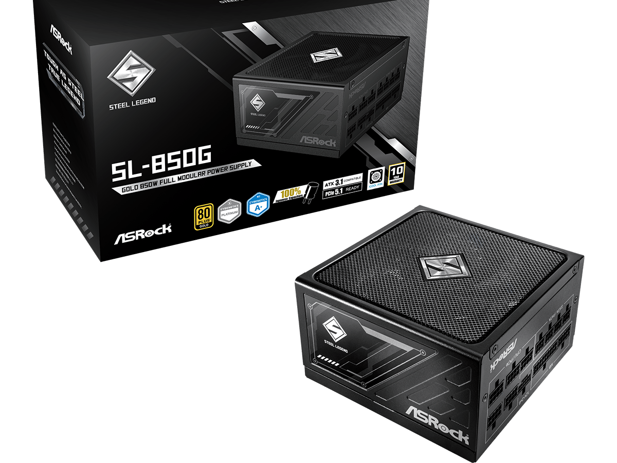ASROCK PSU 850W Gold Fully Modular, 80PLUS ATX 3.1, PCIe 5.1, Japanese Capacitors