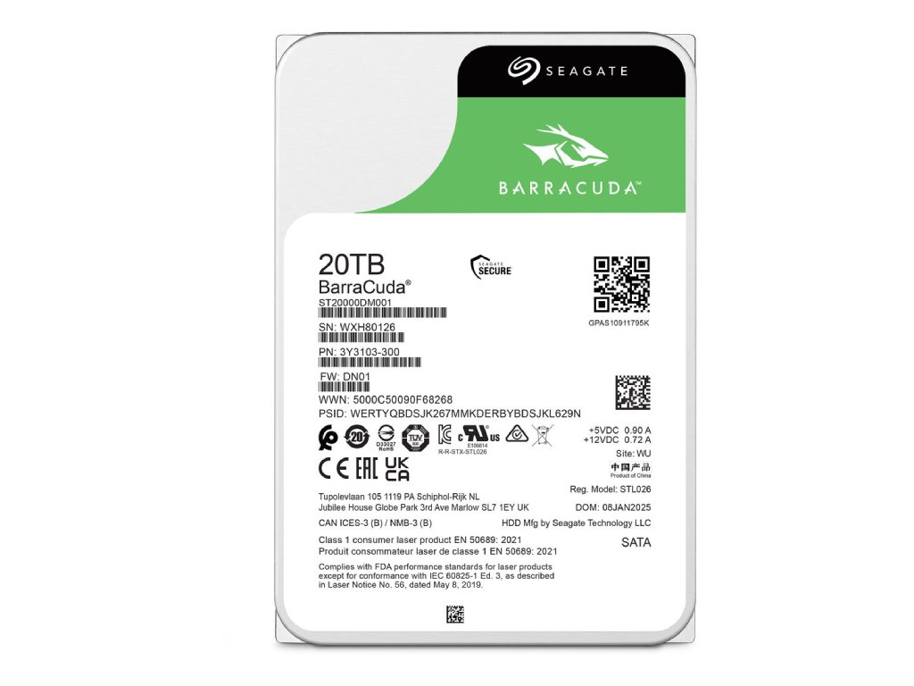 SEAGATE BarraCuda 20TB, ST20000DM001, 3.5", SATAIII, 7200 RPM, 512MB cache, 6Gb/s