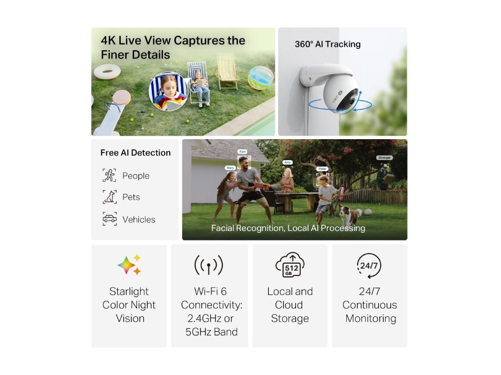 TP-LINK TAPO C560WS 4K Outdoor Pan/Tilt Security Wi-Fi Camera, 360 AI Tracking, IP66 Weatherproof