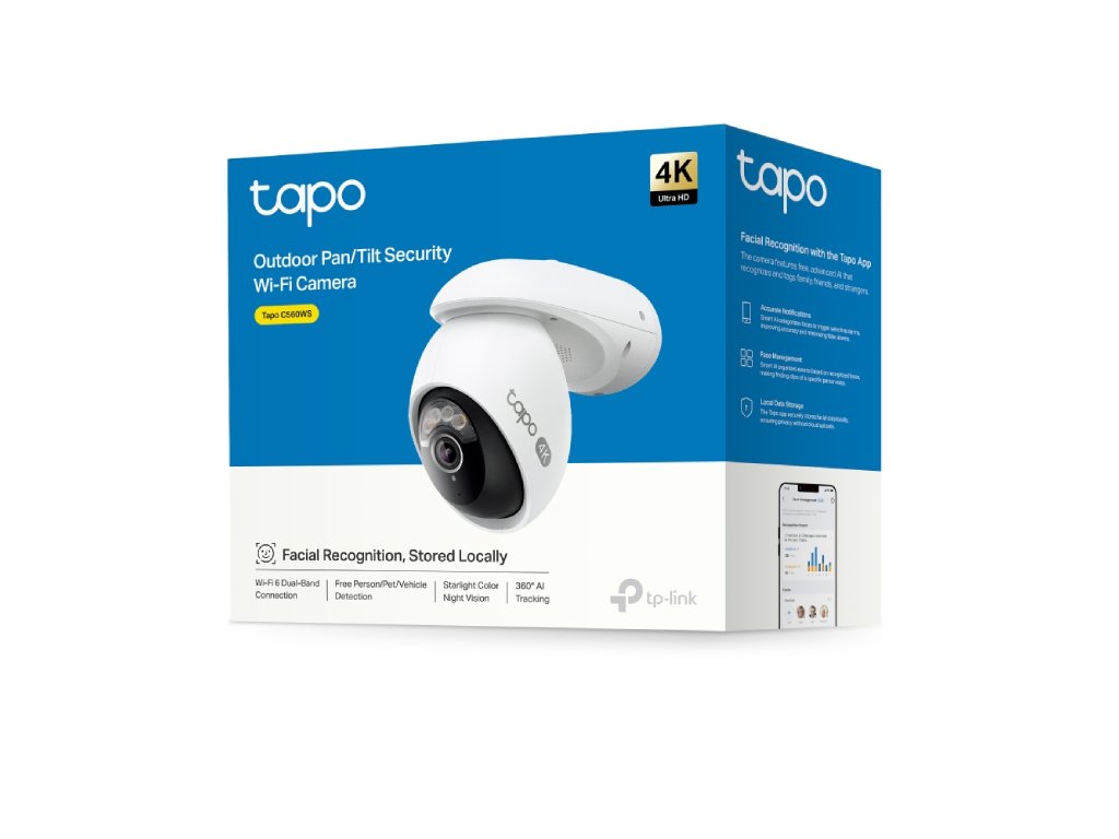 TP-LINK TAPO C560WS 4K Outdoor Pan/Tilt Security Wi-Fi Camera, 360 AI Tracking, IP66 Weatherproof