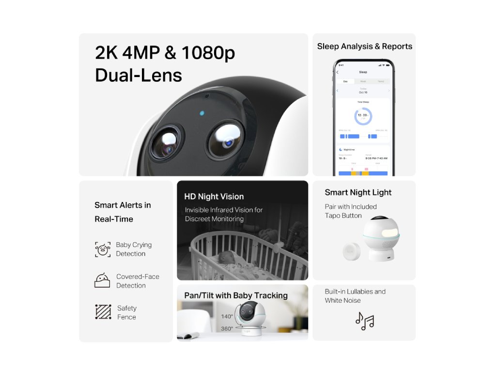 TP-LINK TAPO C840 Pan/Tilt Smart AI Baby Monitor 4MP + 2MP 1080p Dual Lens Live View