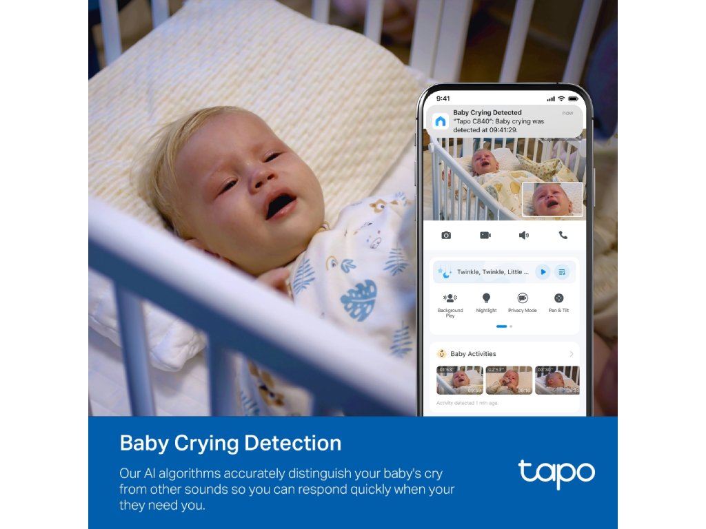 TP-LINK TAPO C840 Pan/Tilt Smart AI Baby Monitor 4MP + 2MP 1080p Dual Lens Live View