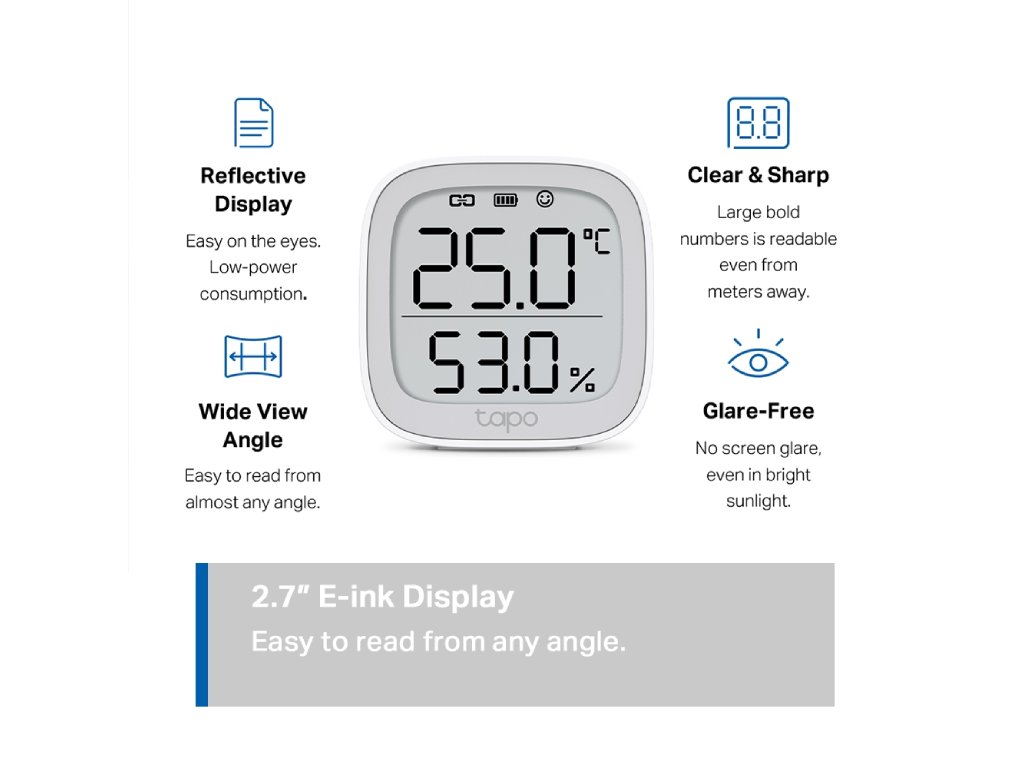 TP-LINK TAPO T315 Smart Temperature & Humidity Monitor, Real-Time Monitoring, 2.7" E-ink Display