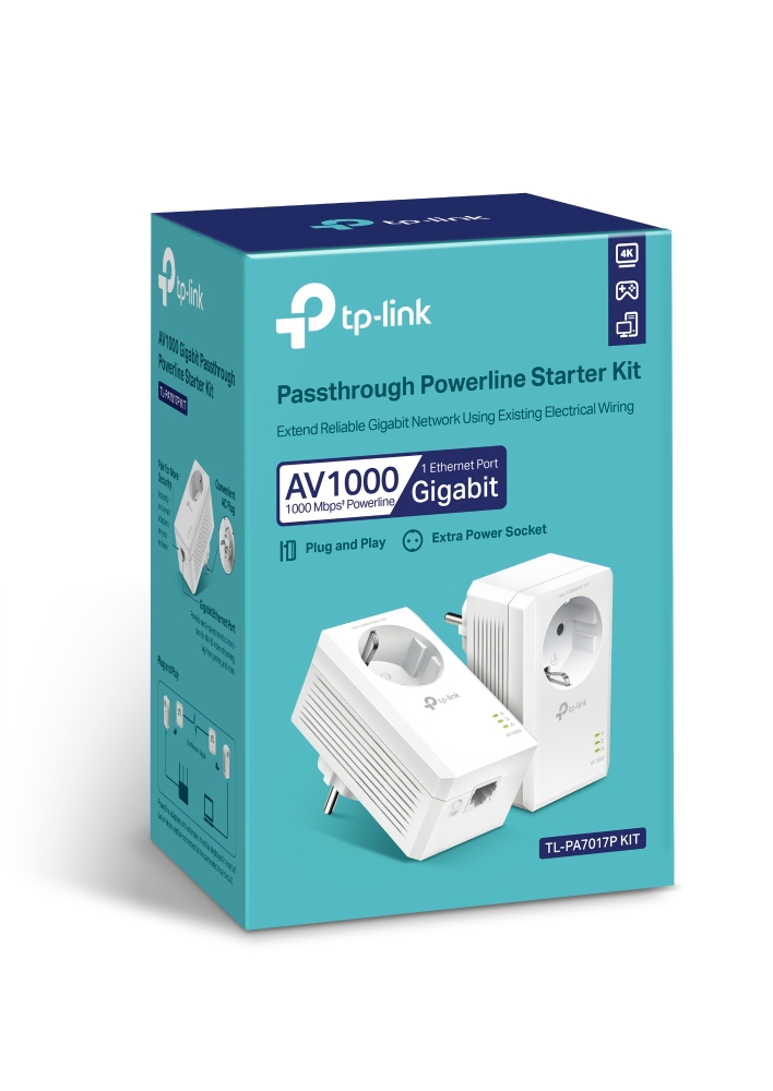 TP-LINK TL-PA7017P KIT AV1000 Gigabit Passthrough Powerline Starter Kit