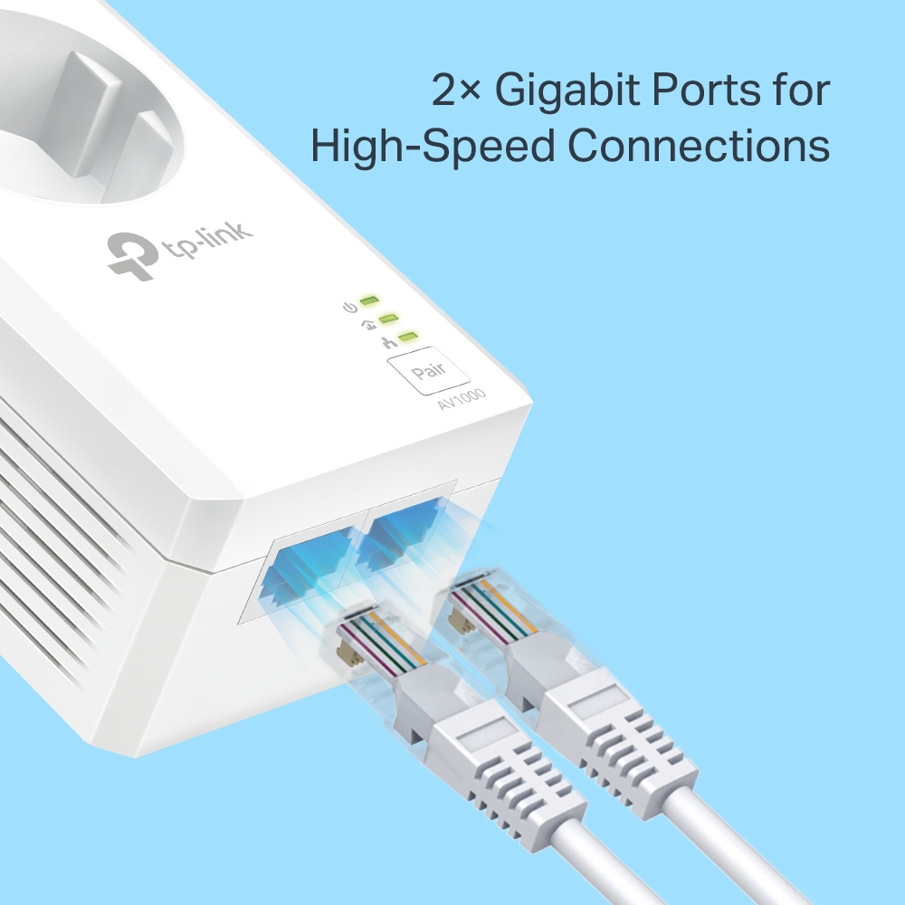 TP-LINK TL-PA7027P KIT AV1000 2-Port Gigabit Passthrough Powerline Starter Kit