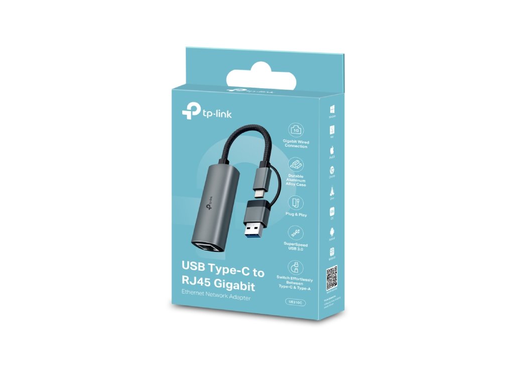 TP-LINK UE310C USB Type-C/Type-A to RJ45 Gigabit Ethernet Network Adapter
