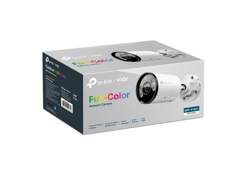 TP-LINK VIGI C355(4MM) 5MP Super-High Def. Bullet Network Camera,2880x1620,24h Full-Color,IP67,Smart
