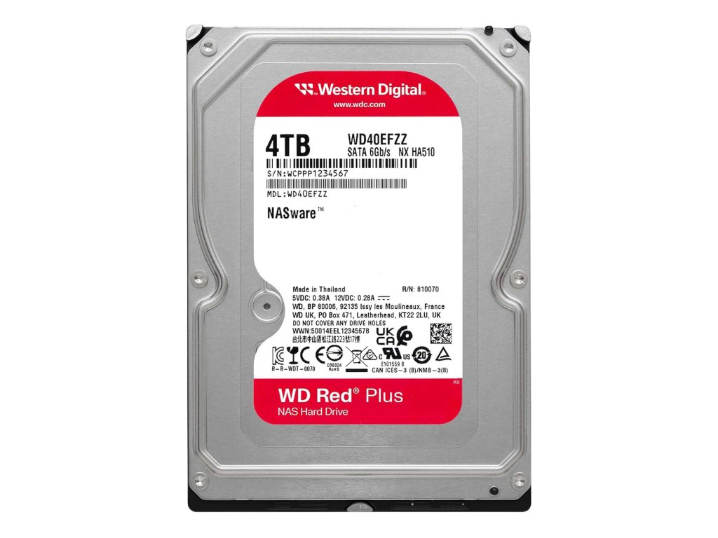 WD RED PLUS NAS HDD 4TB, 3.5", 5400 rpm, 128MB cache, up to 180MB/s transfer rate
