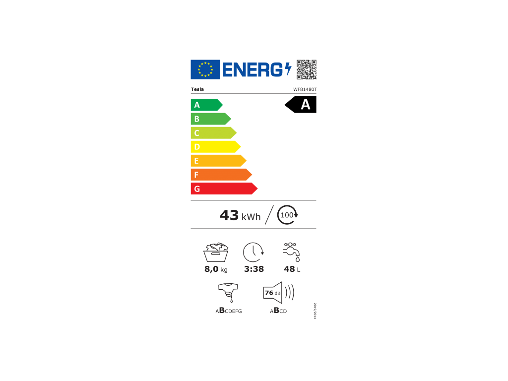 Tesla WF81480T veš mašina, kapacitet: 8kg, 1400 ob/min, inverter motor, LED displej, ŠxDxV:60x53x85